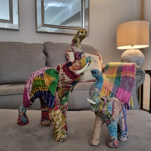 Boho Elephant set of 2 Pattern Fabric Material mother and baby Decor - Picture 2 of 9